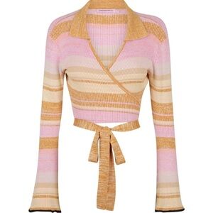 Elegant Striped Wrap Cardigan - Pink and Tan